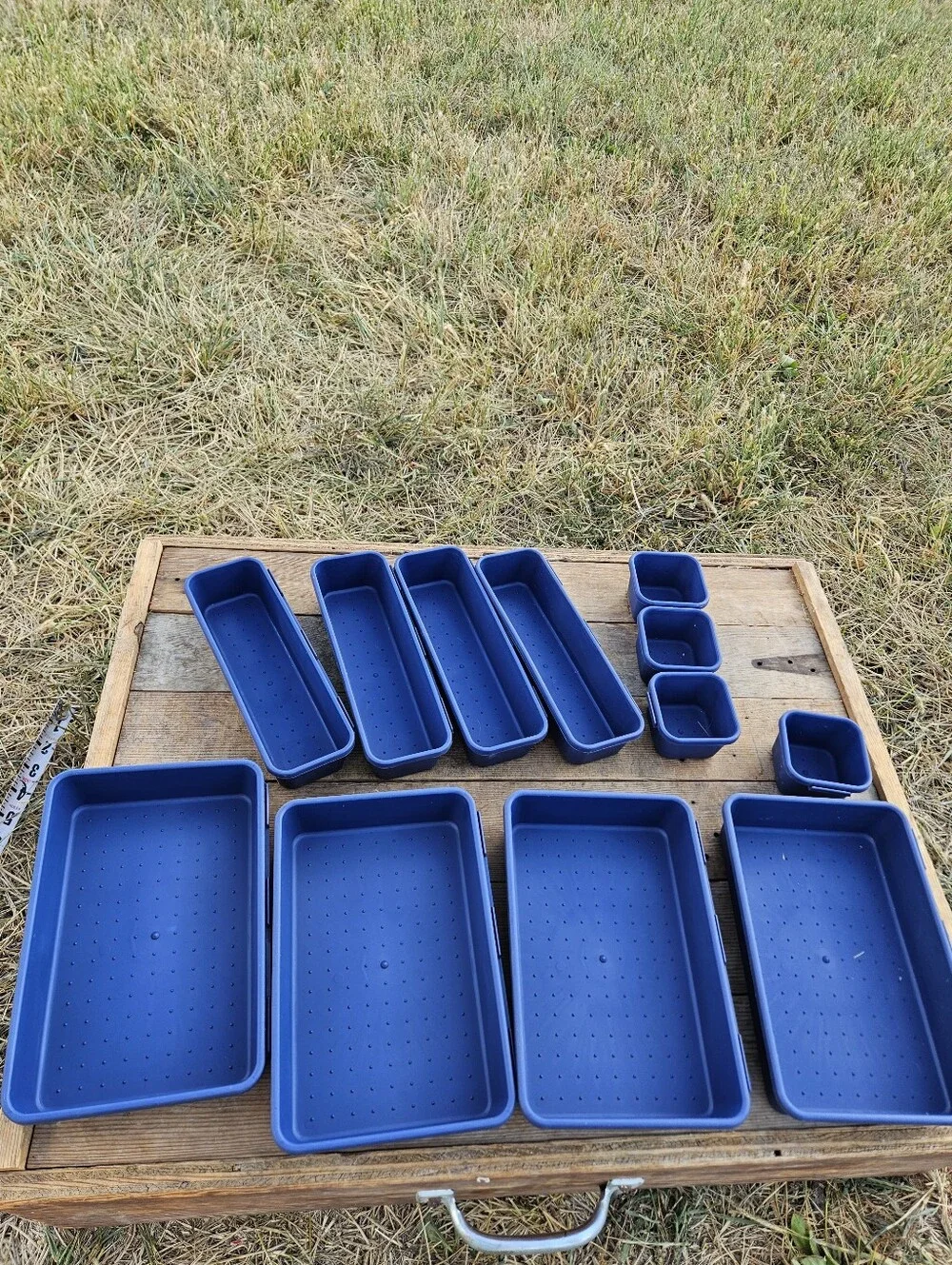 Blue Craft Drawer Organizer Trays Plastic Shallow Storage Bins Divider Set